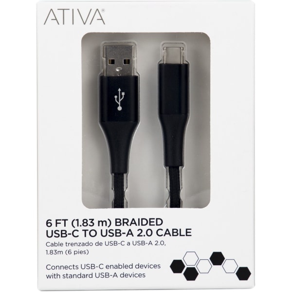 slide 1 of 1, Ativa USB Type-C To USB Type-A Cable - Black, 6 ft