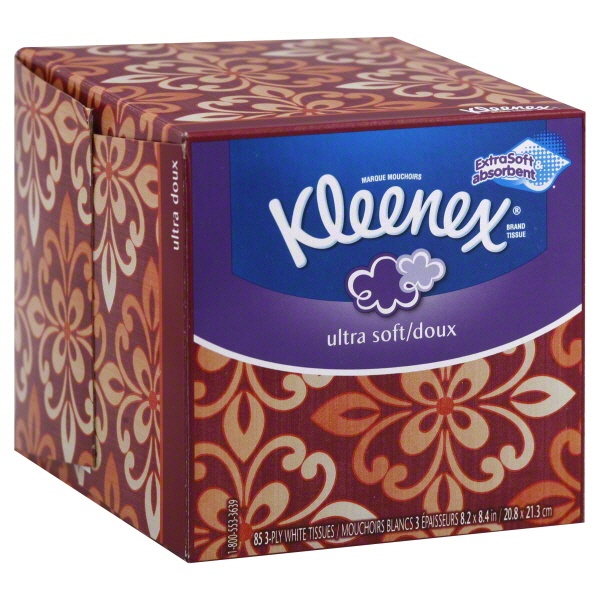 slide 1 of 1, Kleenex Tissues, Ultra Soft, White, 3-Ply, 85 ct