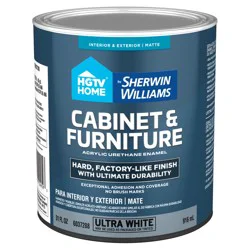 HGTV HOME by Sherwin-Williams Matte Ultra White Tintable Cabinet and Furniture Paint Enamel ( 1-quart )