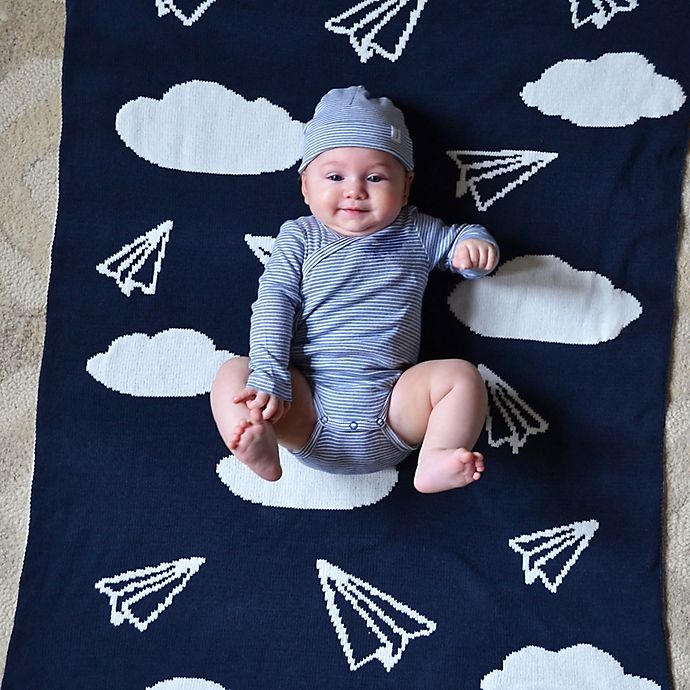 slide 3 of 8, Hello Spud Paper Airplanes Chenille Knit Blanket - Navy, 1 ct