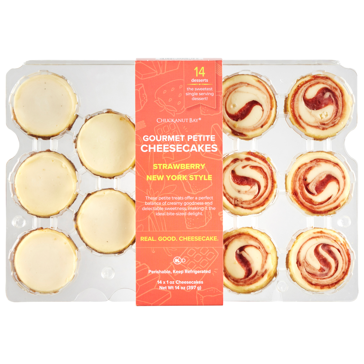 slide 1 of 4, OTHER-REGIONAL Chuckanut Bay Petite Cheesecakes New Style and Strawberry 14 count 14 oz, 1 ct