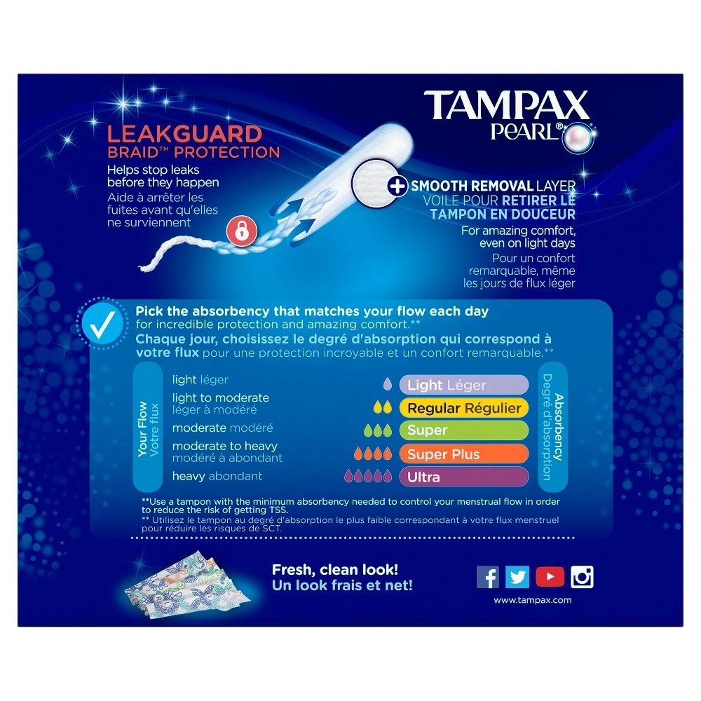 slide 13 of 13, Tampax Pearl Tampons Super Absorbency with LeakGuard Braid - Unscented - 50ct, 50 ct