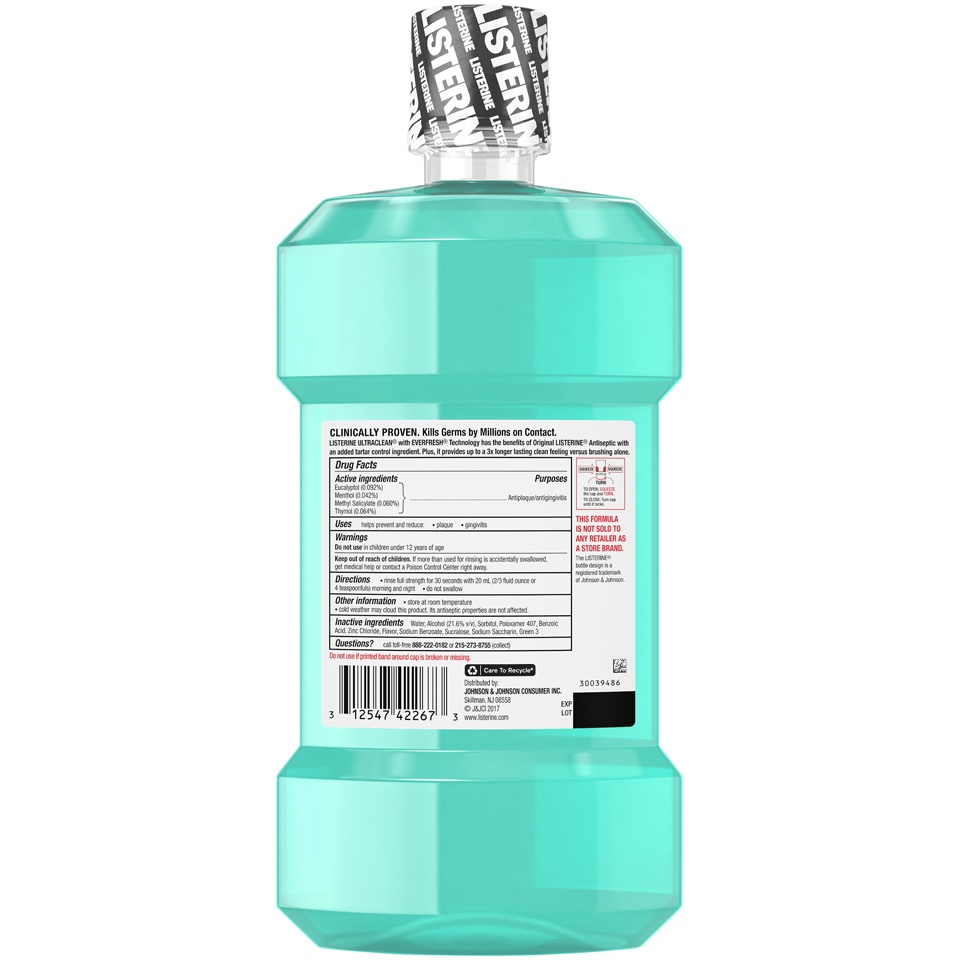 slide 6 of 6, Listerine Ultraclean Cool Mint Antiseptic Mouthwash, 33.8 oz
