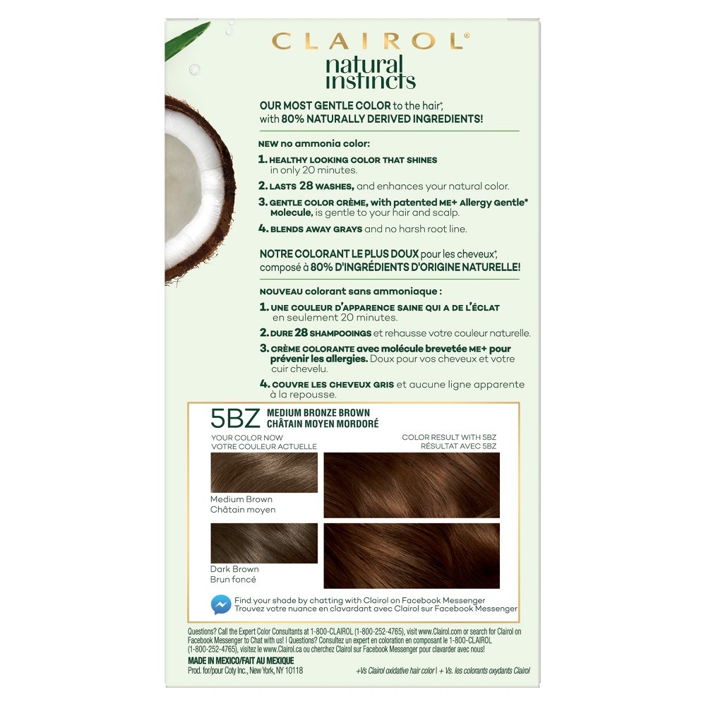 slide 3 of 8, Clairol Natural Instincts Hair Color - Medium Bronze Brown 5BZ, 1 ct