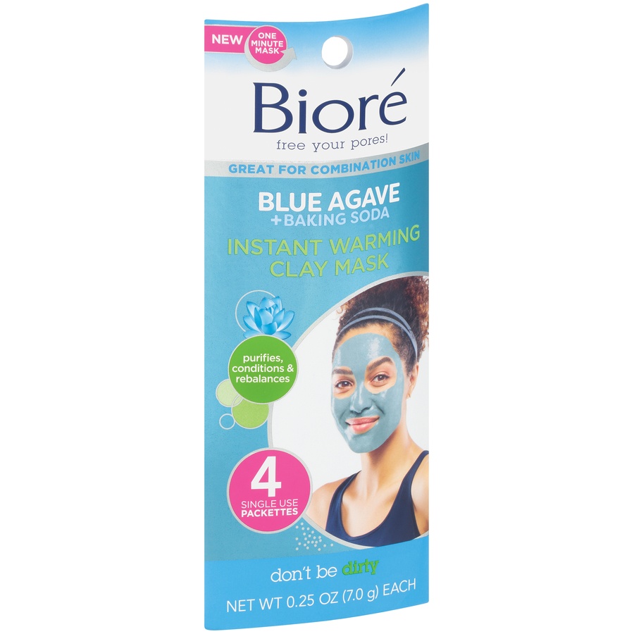 slide 2 of 4, Biore Blue Agave + Baking Soda Instant Warming Clay Mask, 4 ct