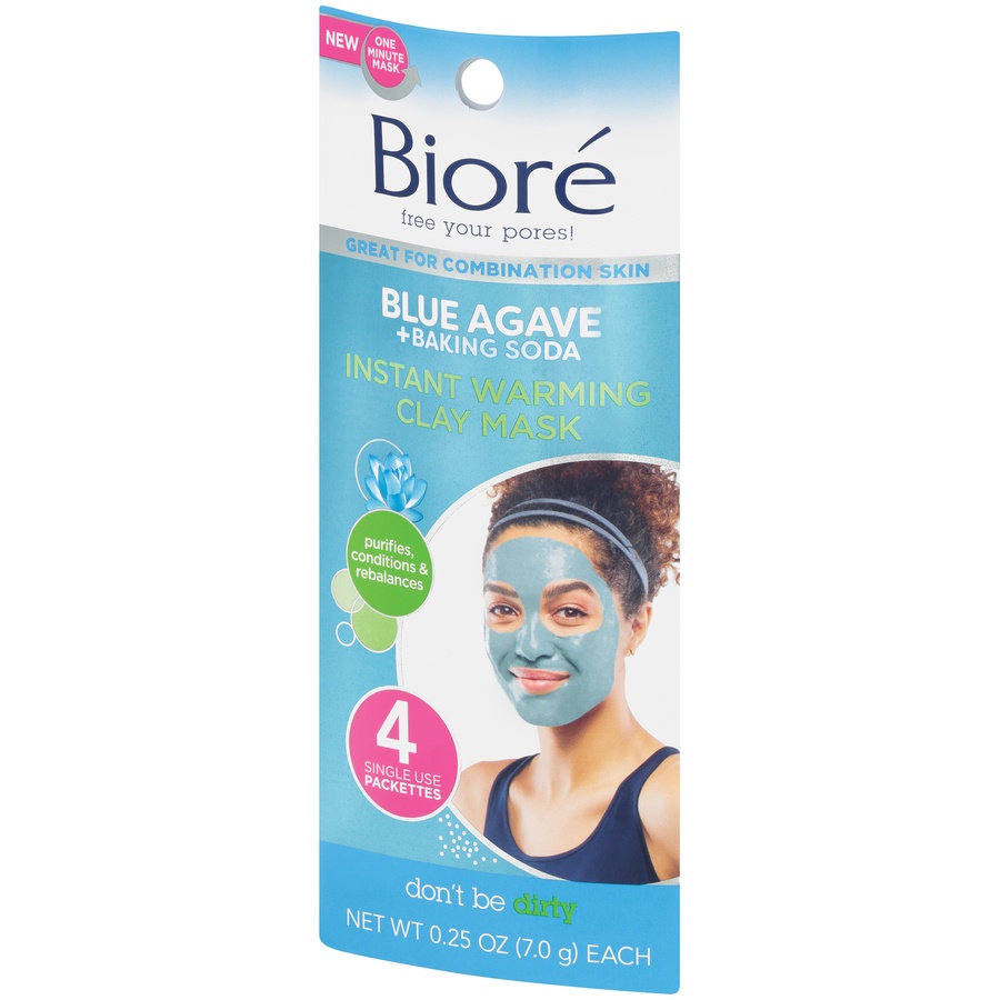 slide 3 of 4, Biore Blue Agave + Baking Soda Instant Warming Clay Mask, 4 ct