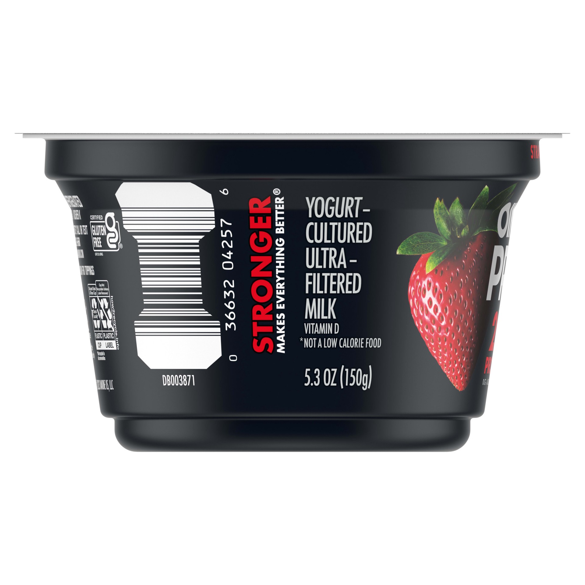 slide 5 of 5, Oikos Pro Strawberry Yogurt-Cultured Ultra-Filtered Milk Product, 20 Grams of Protein, 0g Added Sugar, Just Delicious High Protein Snacks, 5.3 OZ Cup, 5.3 oz