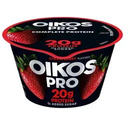 Oikos Pro Strawberry Yogurt-Cultured Ultra-Filtered Milk Product, 20 Grams of Protein, 0g Added Sugar, Just Delicious High Protein Snacks, 5.3 OZ Cup