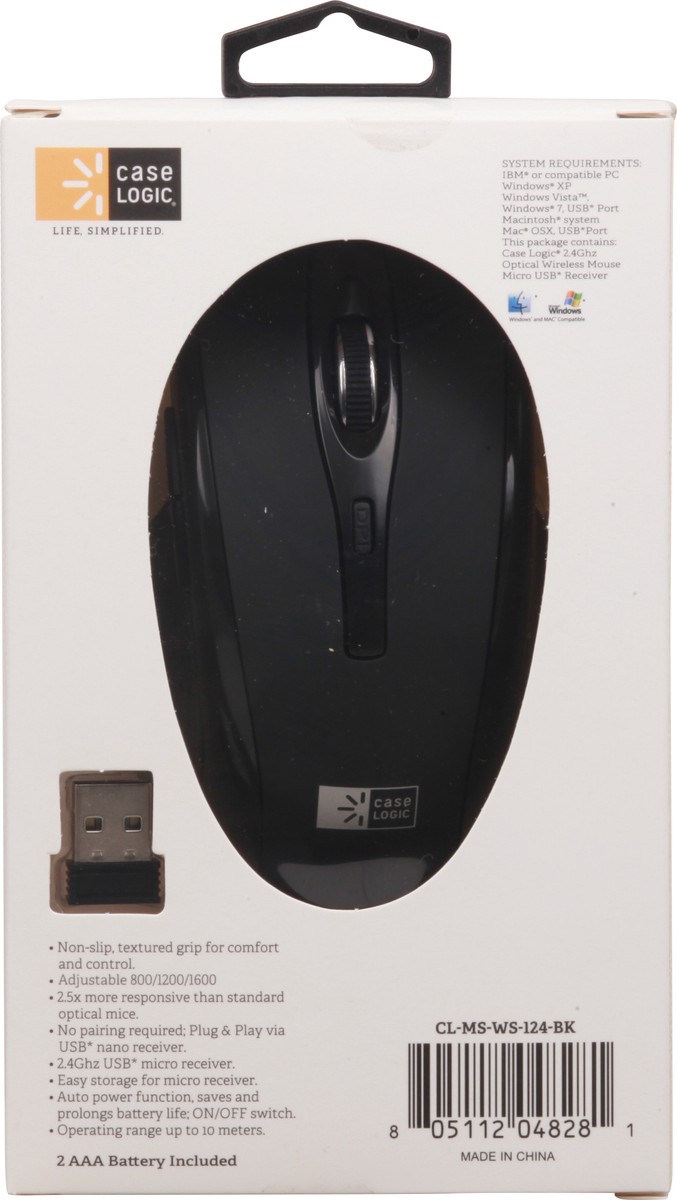 slide 8 of 11, Case Logic Black Wireless 3 Button Optical Mouse, 1 ct