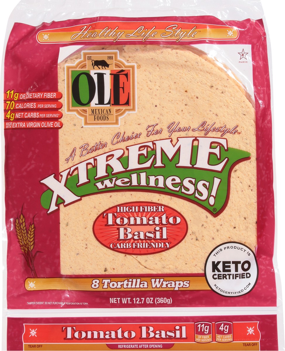 slide 9 of 13, Olé Mexican Foods Olé Xtreme Wellness Tomato & Basil, 8" Flour Tortillas, Keto Certified, 8 ct