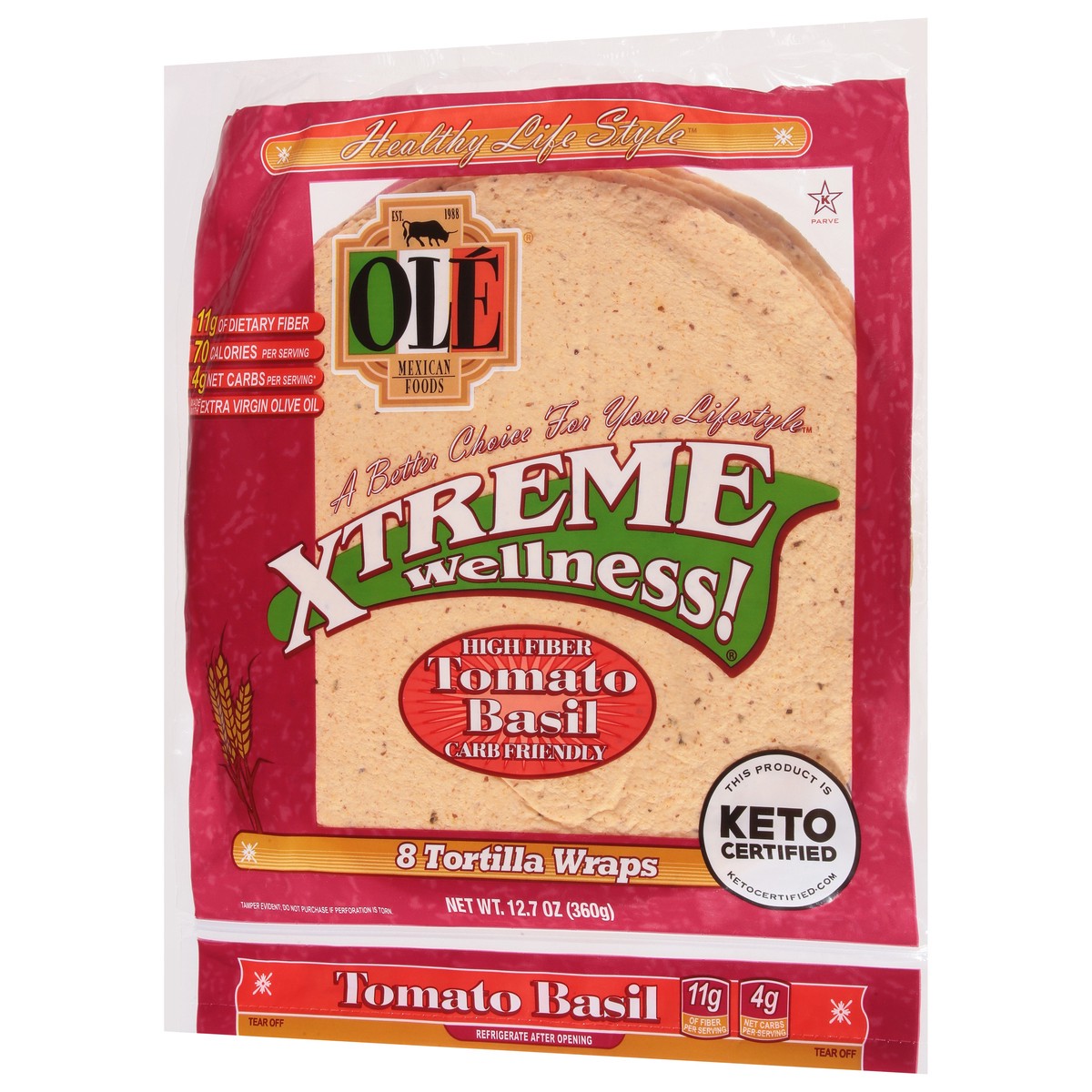 slide 2 of 13, Olé Mexican Foods Olé Xtreme Wellness Tomato & Basil, 8" Flour Tortillas, Keto Certified, 8 ct