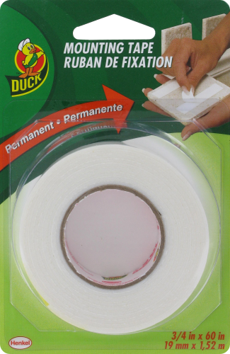 slide 1 of 1, Duck Permanent Mounting Tape - White, 0.75 in x 60 in