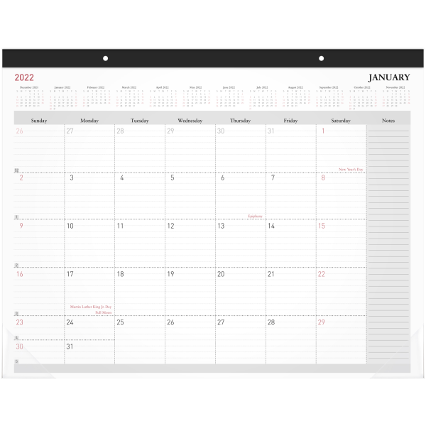 slide 1 of 1, Office Depot Brand Monthly Desk Pad Calendar, 21-3/4'' X 17'', White, January To December 2022, Od202600, 1 ct