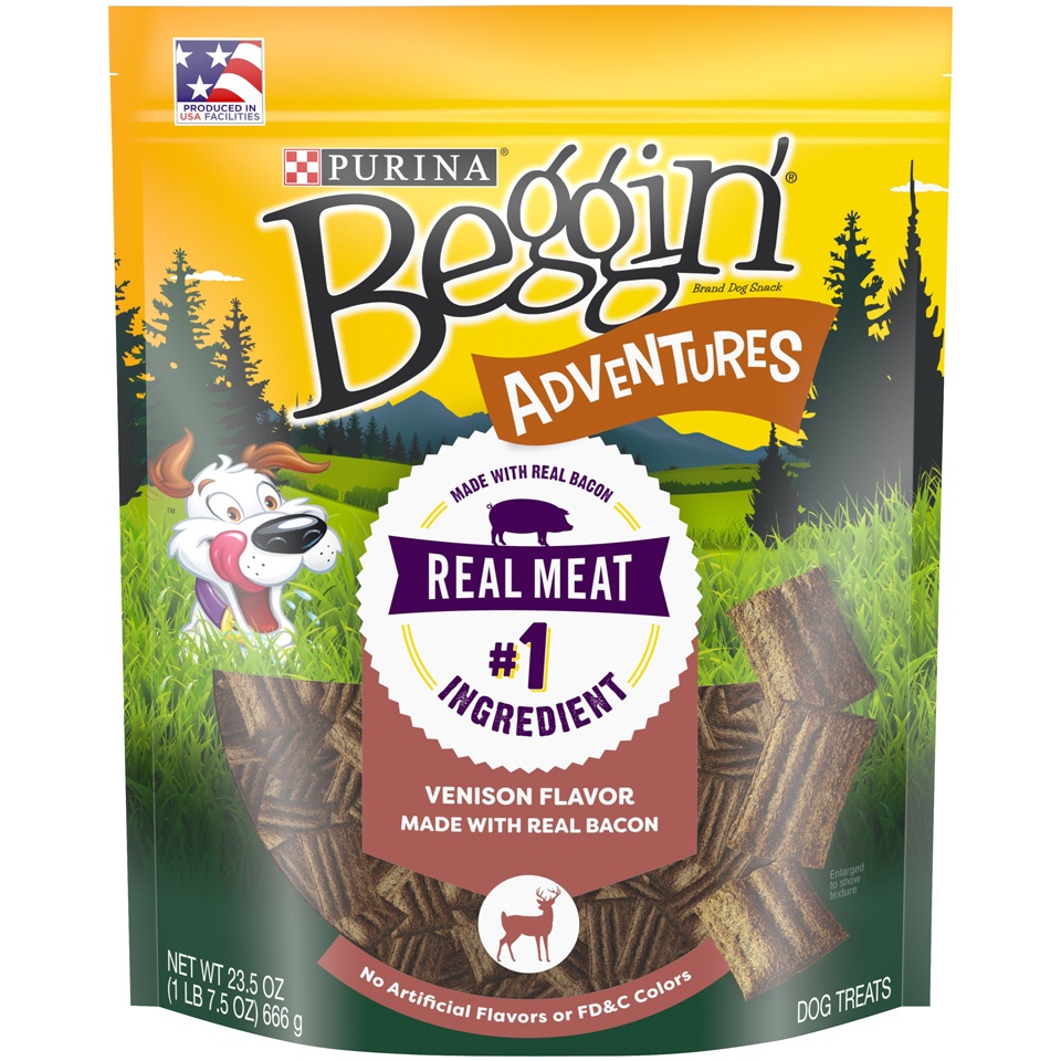 slide 1 of 9, Purina Beggin Adventures Venison Dog Treats Pouch, 23.5 oz