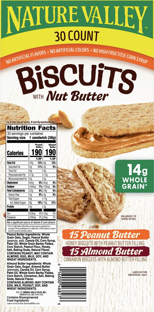 slide 8 of 9, Nature Valley Biscuit Variety Pack, Peanut Butter & Almond Butter, 30 ct, 30 ct