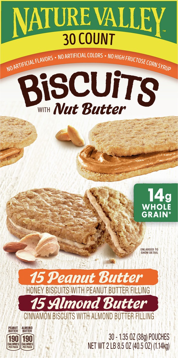 slide 3 of 9, Nature Valley Biscuit Variety Pack, Peanut Butter & Almond Butter, 30 ct, 30 ct