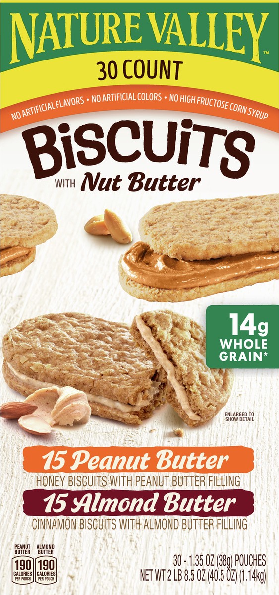 slide 6 of 9, Nature Valley Biscuit Variety Pack, Peanut Butter & Almond Butter, 30 ct, 30 ct