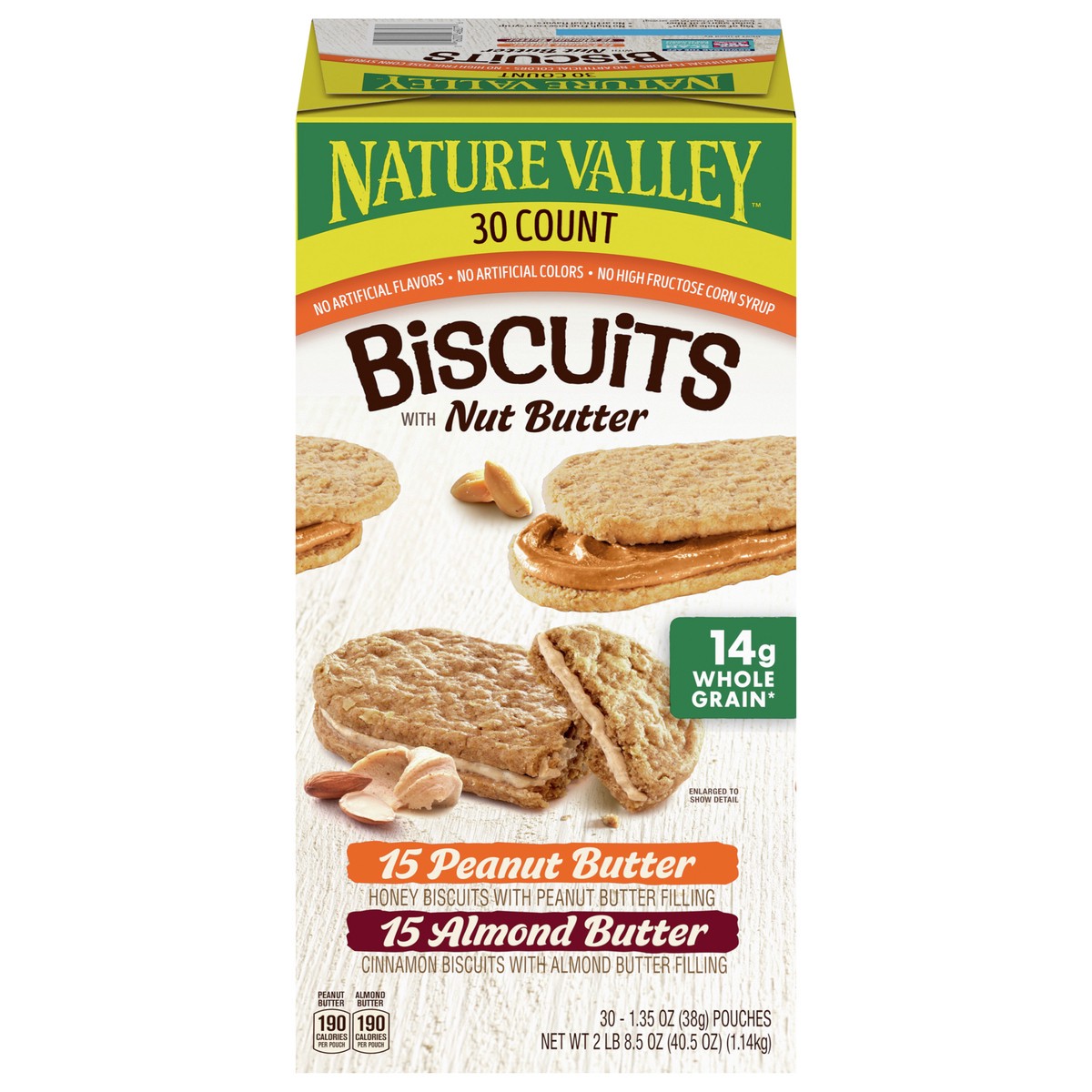 slide 1 of 9, Nature Valley Biscuit Variety Pack, Peanut Butter & Almond Butter, 30 ct, 30 ct