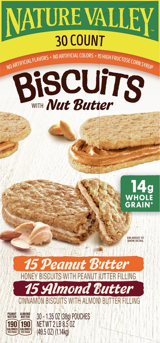 slide 5 of 9, Nature Valley Biscuit Variety Pack, Peanut Butter & Almond Butter, 30 ct, 30 ct