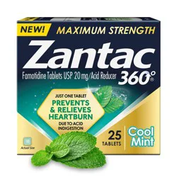 Zantac 360 Maximum Strength Cool Mint Tablets, 25 Count, 20mg