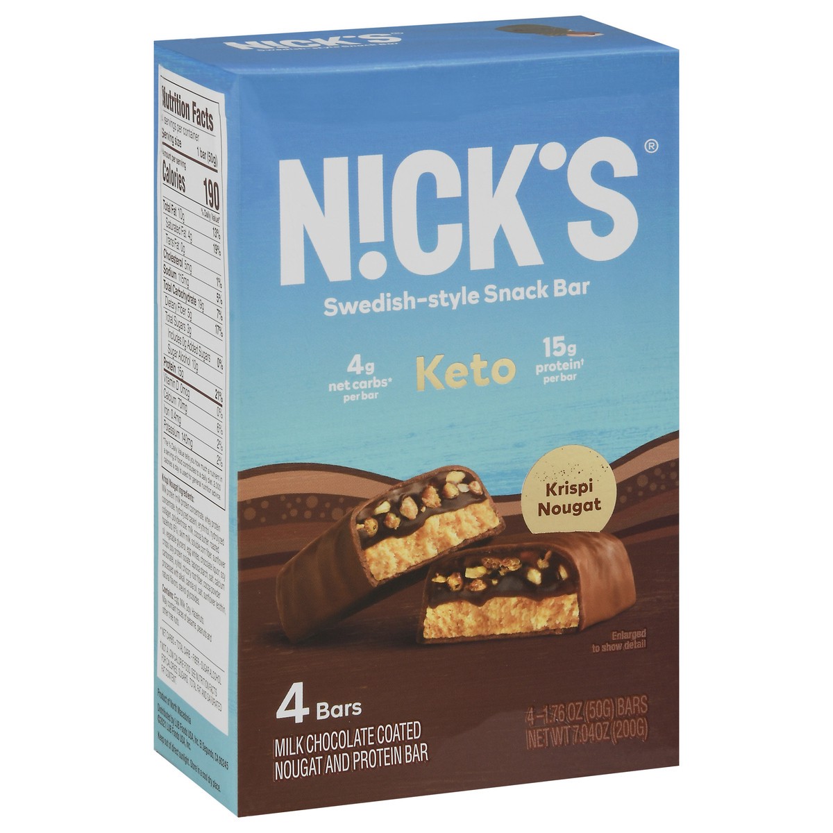 slide 7 of 9, N!cks N!Ck's Keto Snack Bar Krispi Nougat, 4 Ct, 7.04 Oz, 74 oz