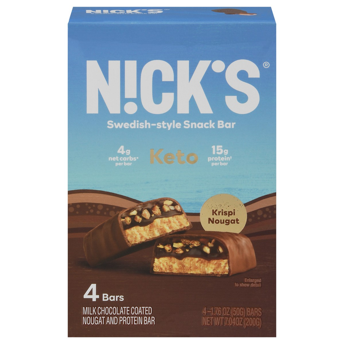 slide 1 of 9, N!cks N!Ck's Keto Snack Bar Krispi Nougat, 4 Ct, 7.04 Oz, 74 oz