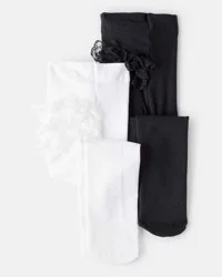 Carter's Baby Girl 2-Pack Tights - Black/White - 0-6 Months