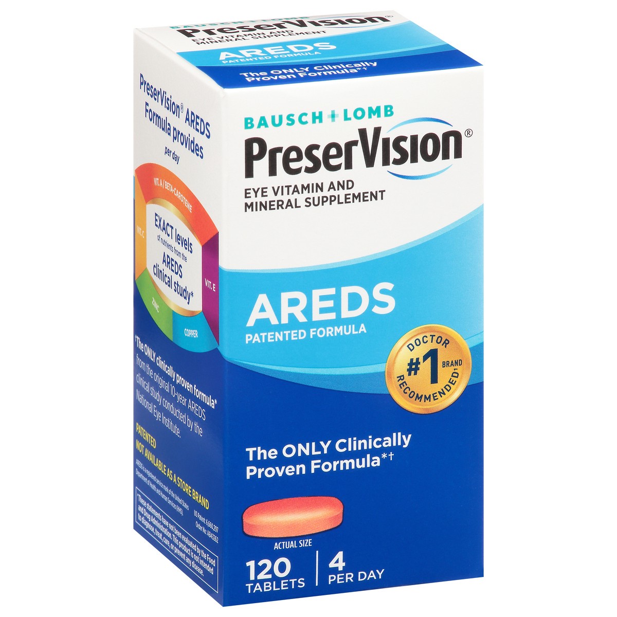 slide 2 of 9, Bausch + Lomb Preservision Eye Vitamin & Mineral Supplement Areds Tablets, 120 ct