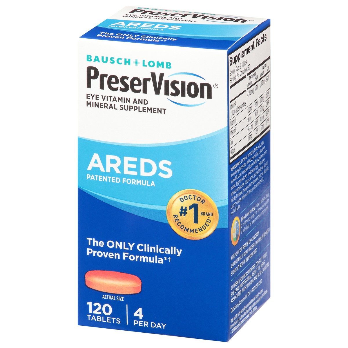 slide 3 of 9, Bausch + Lomb Preservision Eye Vitamin & Mineral Supplement Areds Tablets, 120 ct