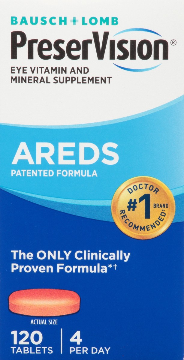 slide 6 of 9, Bausch + Lomb Preservision Eye Vitamin & Mineral Supplement Areds Tablets, 120 ct