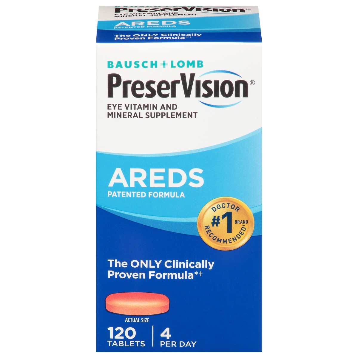 slide 1 of 9, Bausch + Lomb Preservision Eye Vitamin & Mineral Supplement Areds Tablets, 120 ct