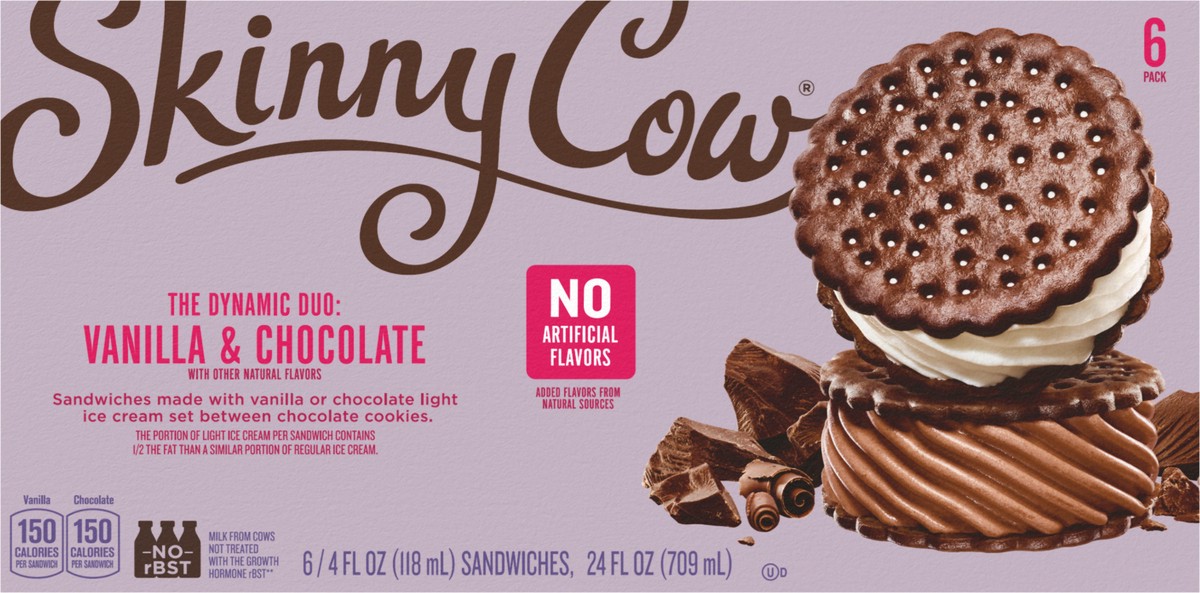 slide 8 of 9, Skinny Cow Vanilla & Chocolate Sandwiches 6 - 4 fl oz ea, 6 ct