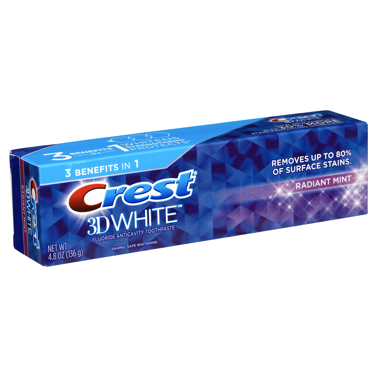 slide 3 of 7, Crest 3d White Radiant Mint Whitening Toothpaste, 4.8 oz