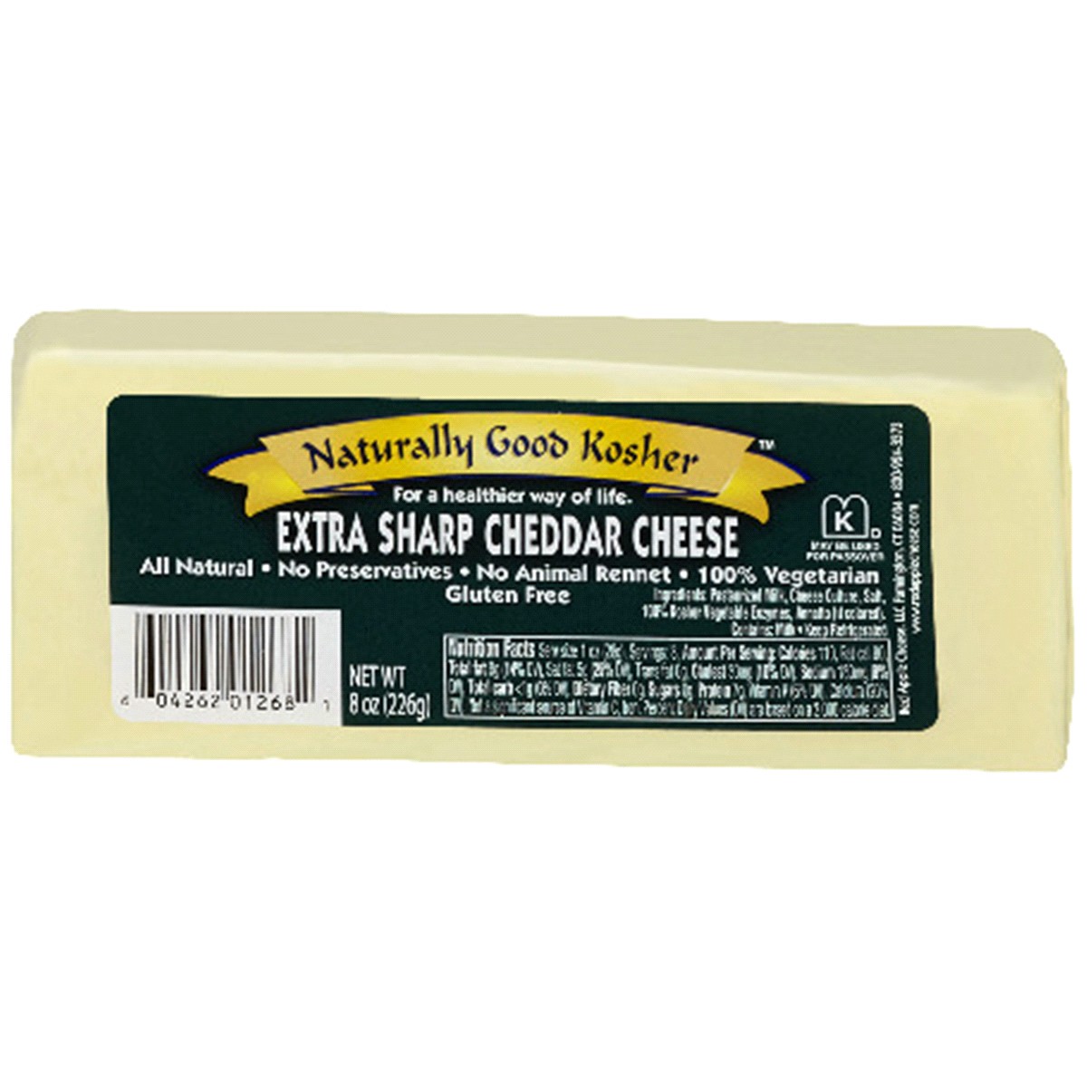 slide 1 of 1, Naturally Good Kosher Extra Sharp Cheddar Cheese Gluten Free, 8 oz, 8 oz