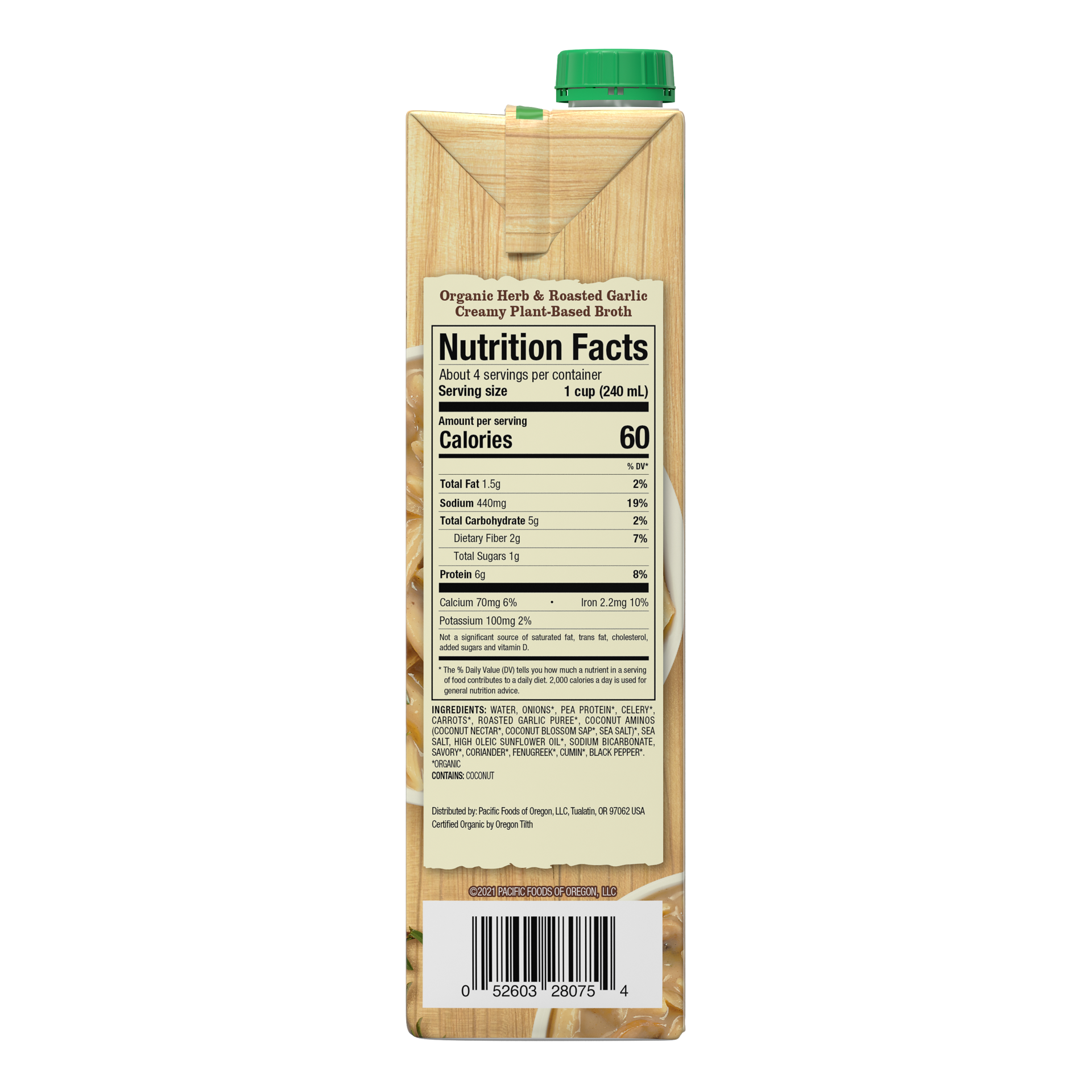 slide 5 of 5, Pacific Foods Organic Herb and Roasted Garlic Creamy Plant-Based Broth, 32 Ounce Carton, 32 oz