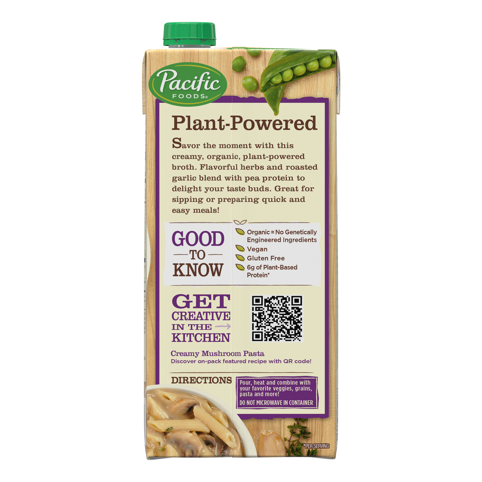 slide 4 of 5, Pacific Foods Organic Herb and Roasted Garlic Creamy Plant-Based Broth, 32 Ounce Carton, 32 oz
