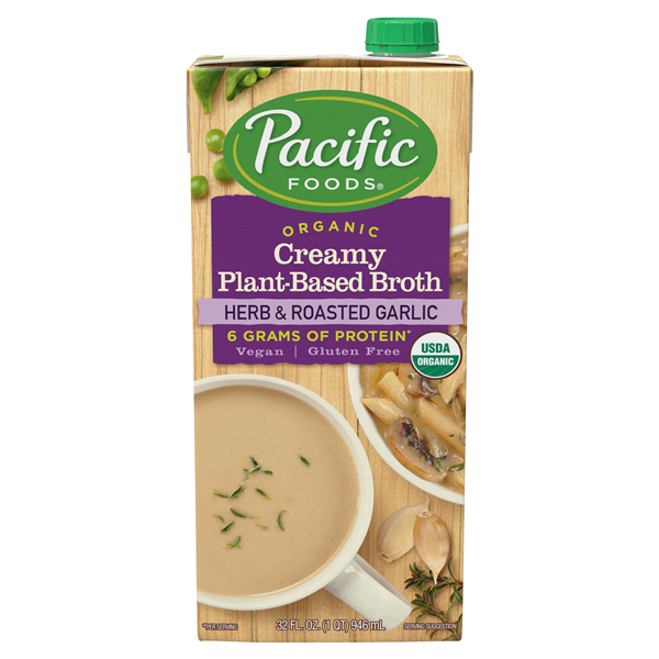 slide 1 of 1, Pacific Foods Organic Herb and Roasted Garlic Creamy Plant-Based Broth Carton, 32 oz