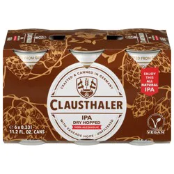 Clausthaler IPA Dry Hopped Non-Alcoholic Beer, 6 Pack 11.2 fl oz Cans
