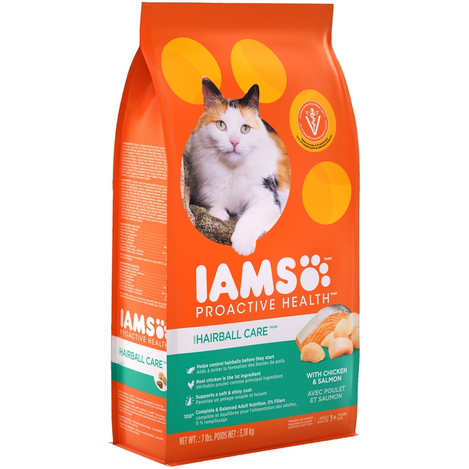 slide 4 of 9, IAMS Proactive Health Hairball Care with Chicken & Salmon Adult Premium Dry Cat Food - 7lbs, 7 lb