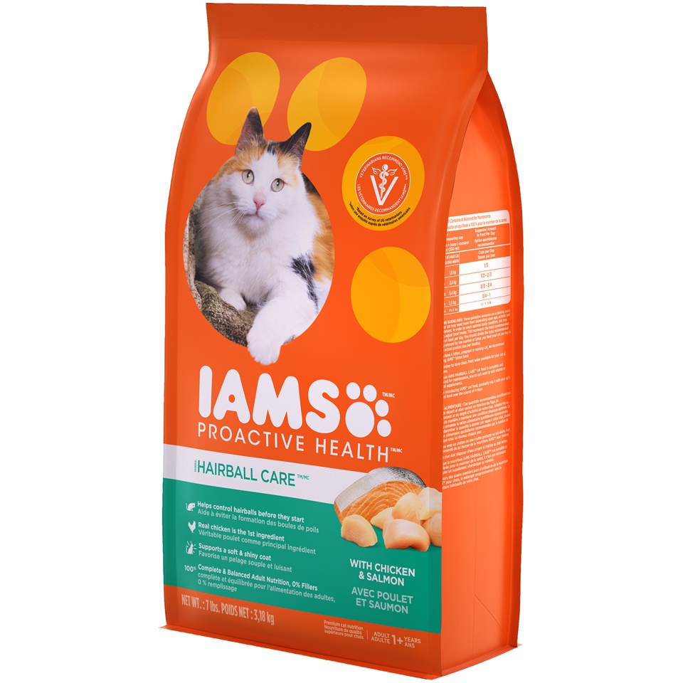 slide 2 of 9, IAMS Proactive Health Hairball Care with Chicken & Salmon Adult Premium Dry Cat Food - 7lbs, 7 lb