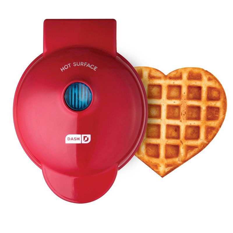 slide 1 of 5, Dash Heart Mini Waffle Maker Red, 1 ct