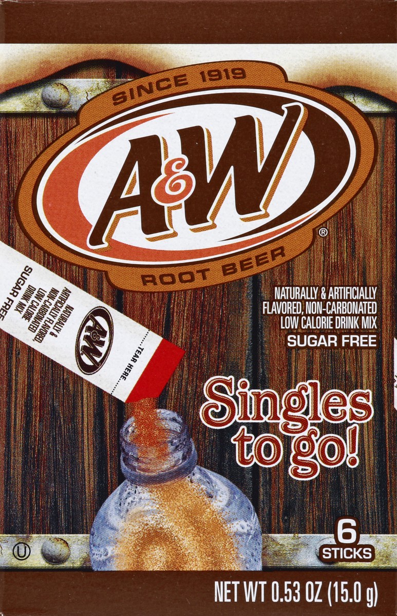 slide 4 of 4, A&W Root Beer Sugar Free Singles To Go, 6 ct