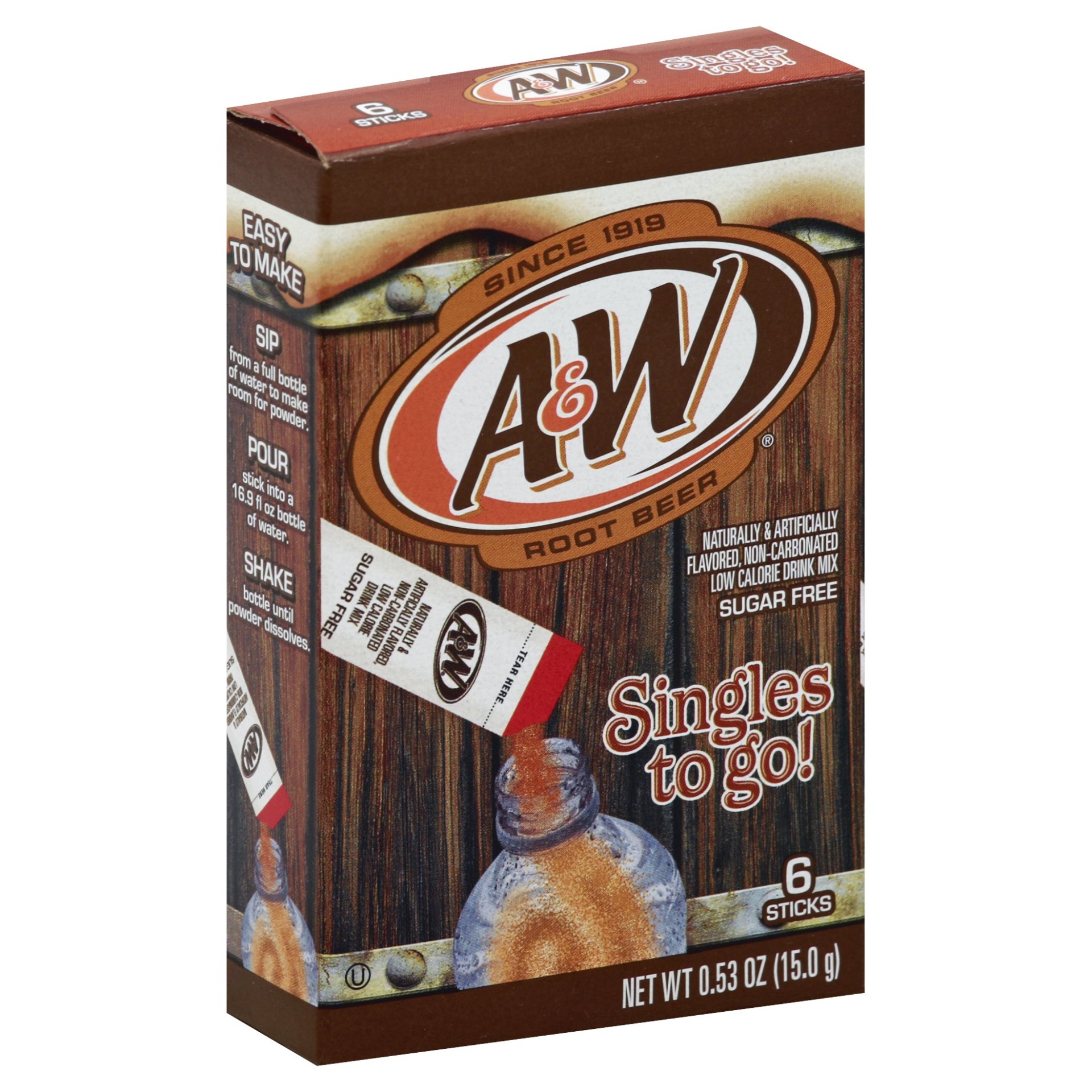 slide 1 of 1, A&W Root Beer Sugar Free Singles To Go, 6 ct