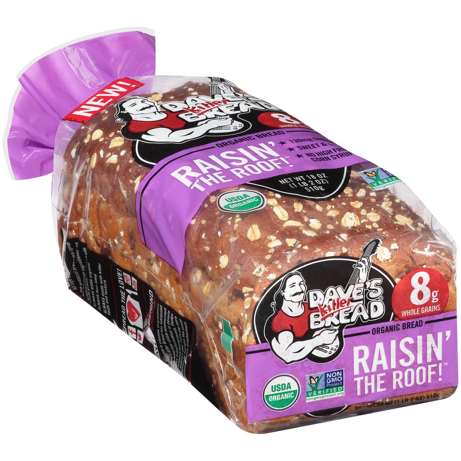 slide 3 of 8, Dave's Killer Bread Breakfast Bread, Organic, Raisin the Roof, 18 oz