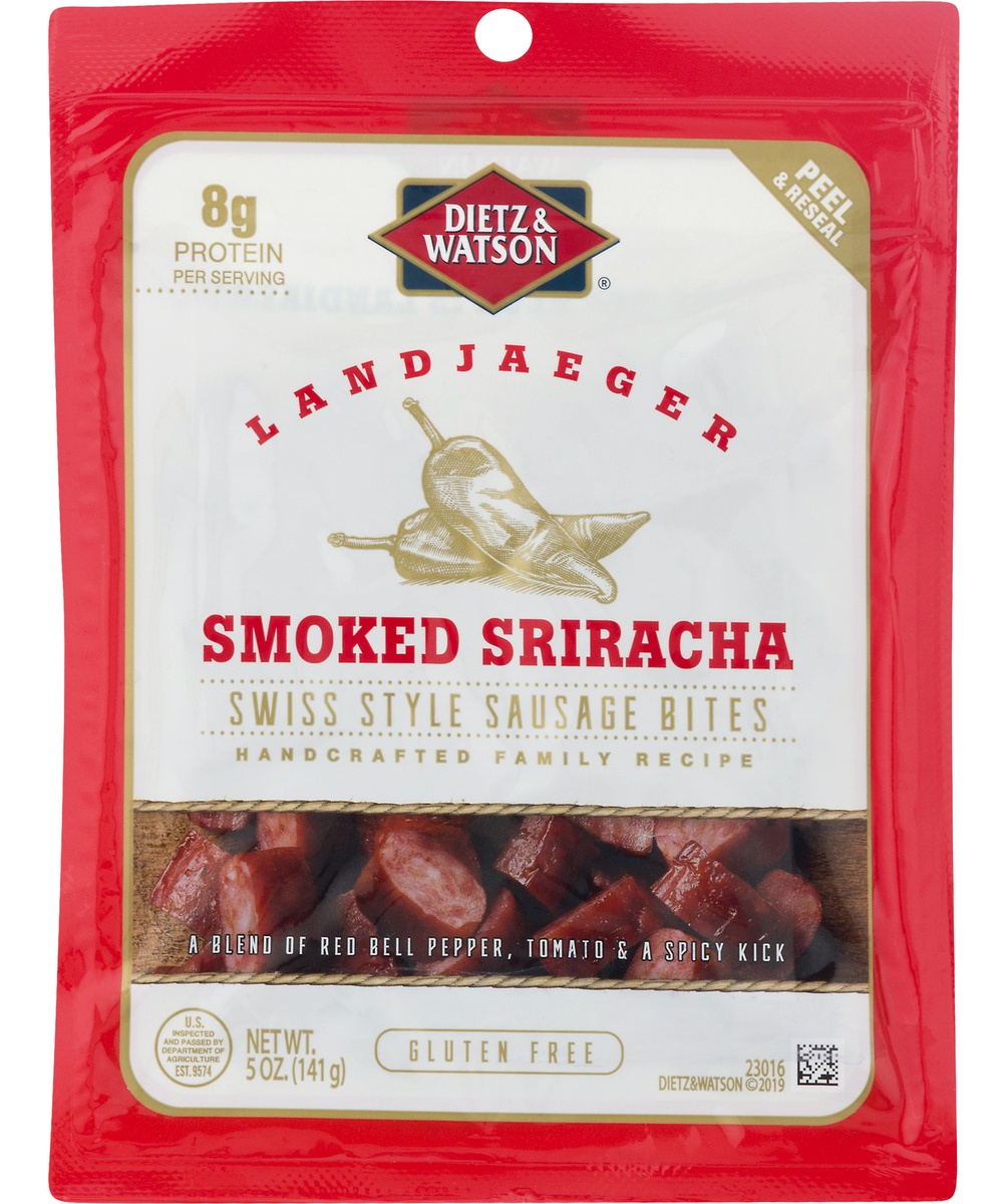 slide 1 of 1, Dietz & Watson Landjaeger, Gluten Free, Smoked Sriracha Bites, Swiss Style, 5 oz
