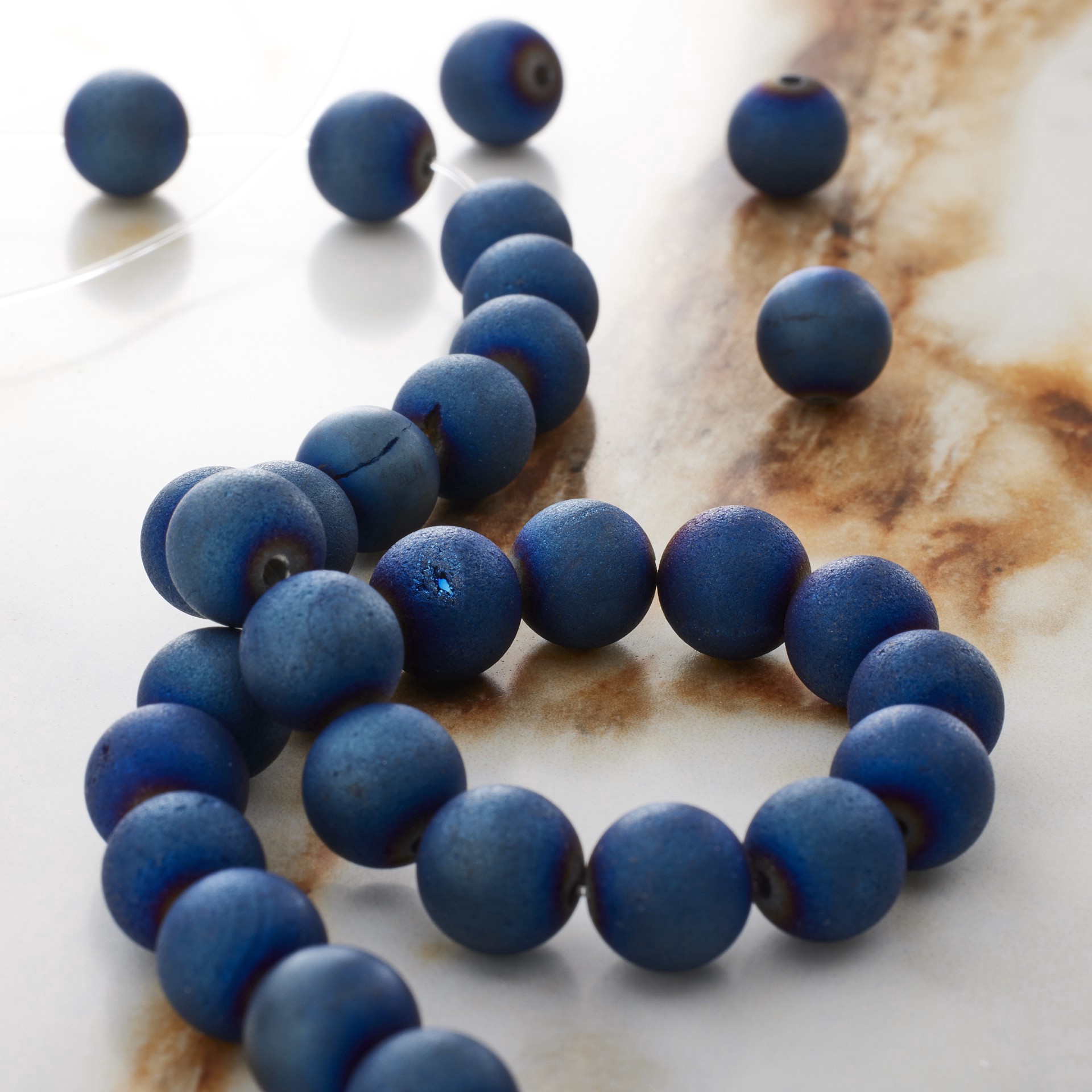 slide 3 of 3, Blue Plated Druzy Agate Round Beads By Bead Landing, 8 mm