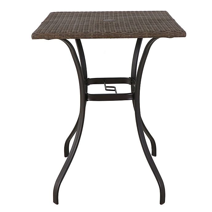 slide 2 of 3, Destination Summer Barrington Wicker High Patio Dining Table - Brown with Umbrella Hole, 1 ct