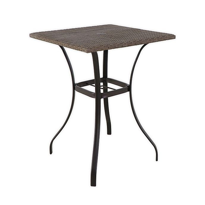 slide 1 of 3, Destination Summer Barrington Wicker High Patio Dining Table - Brown with Umbrella Hole, 1 ct