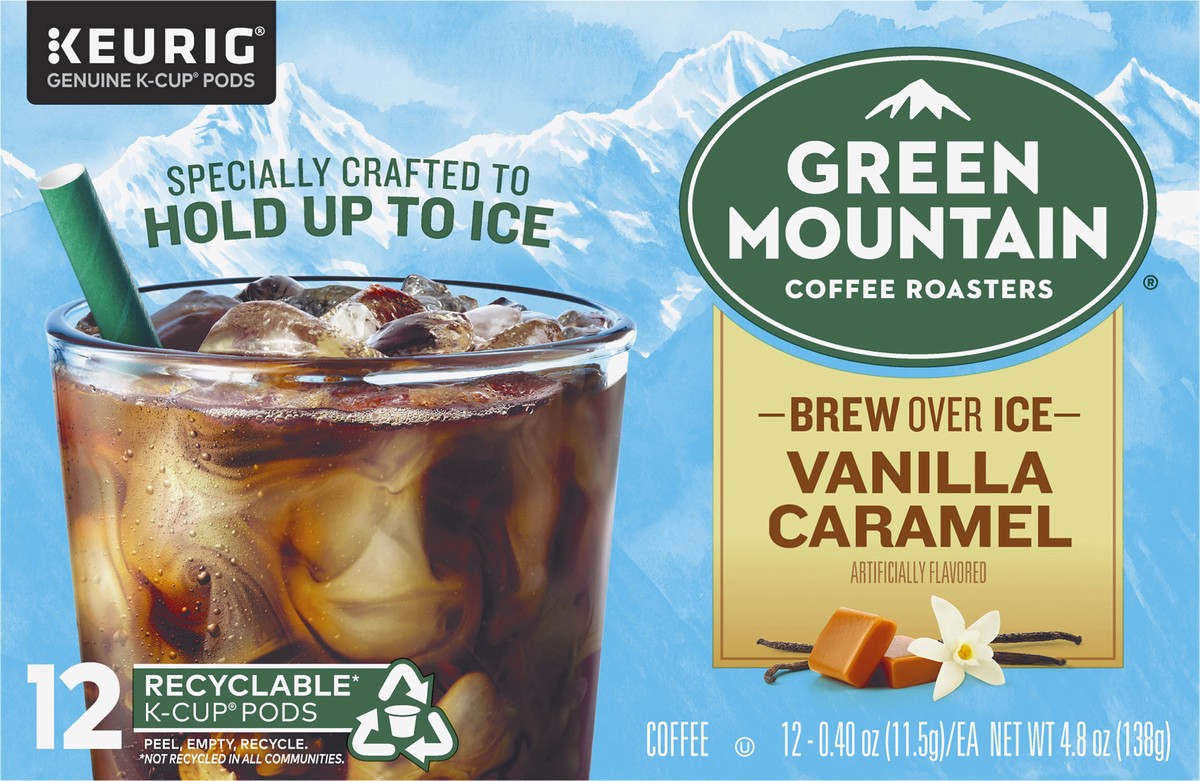 slide 6 of 8, Green Mountain Coffee Roasters Brew Over Ice Vanilla Caramel, Single Serve Keurig K-Cup Pods, Flavored Iced Coffee, 12 Count, 12 ct