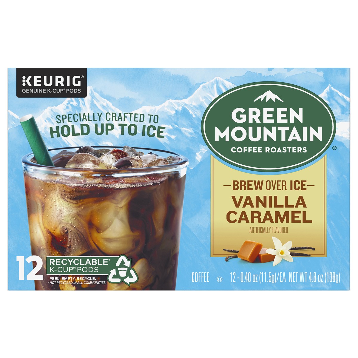 slide 2 of 8, Green Mountain Coffee Roasters Brew Over Ice Vanilla Caramel, Single Serve Keurig K-Cup Pods, Flavored Iced Coffee, 12 Count, 12 ct